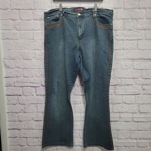 Y2k Old Skool Embroidered Flare Jeans‎ Womens 20 Retro Thrifty Denim Streetwear
